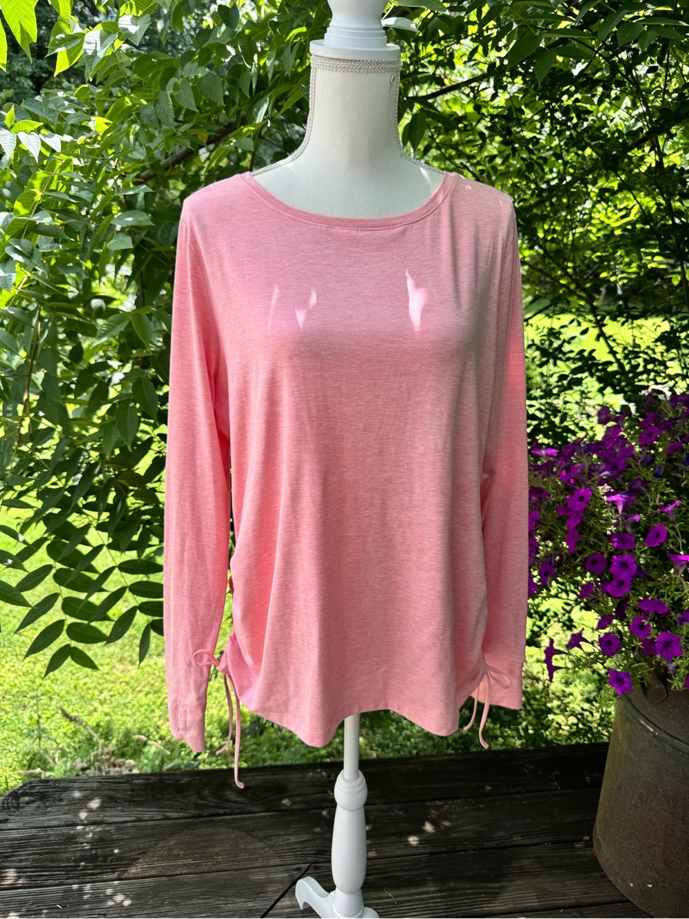 Avia Women’s Large Pink Long Sleeve Active Top Side Ruched Athleisure